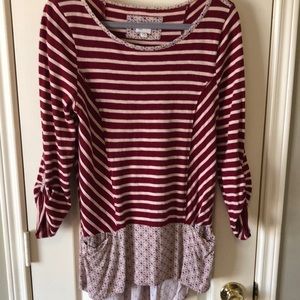 Anthropologie Red And Cream Striped Tunic Shirt